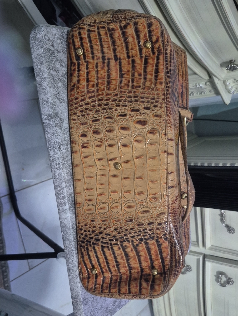 Brahmin Brown Croc-Embossed Leather Tote - Picture 2 of 7